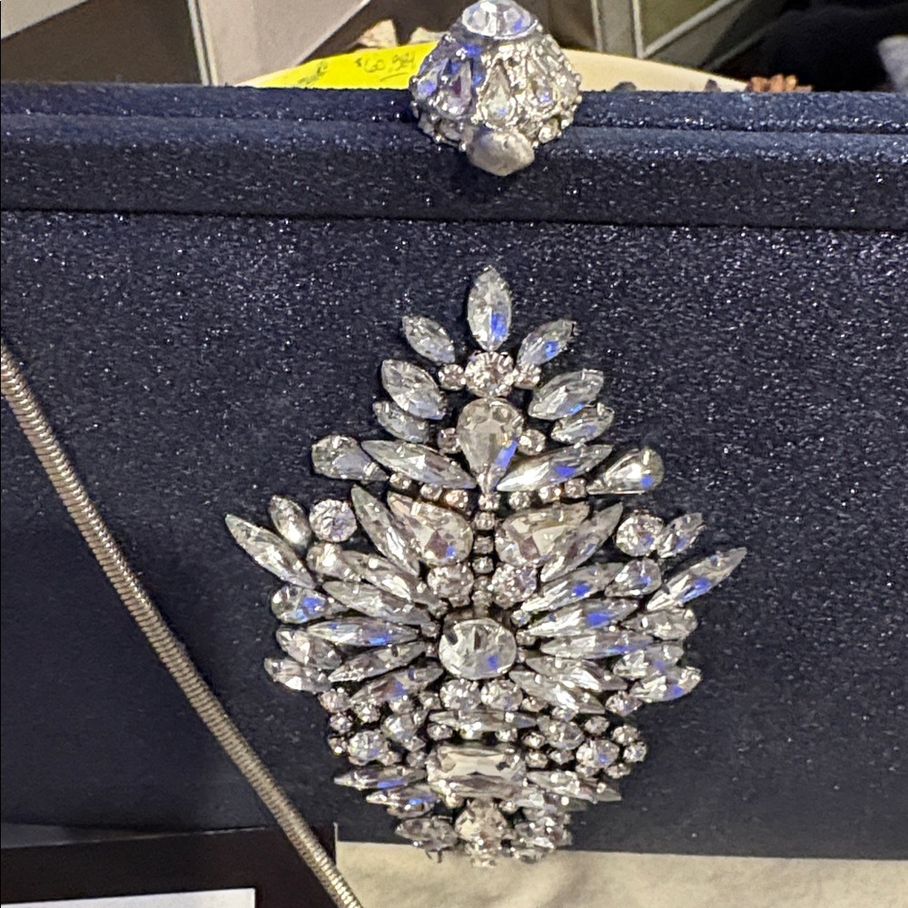 Badgley Mischka Navy Crystal-Embellished Evening Clutch - Picture 2 of 6